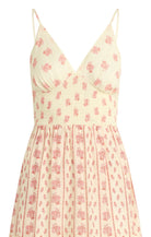 maxi length dress with pink floral pattern