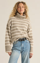 Taupe Long Sleeve Striped Turtleneck Sweater