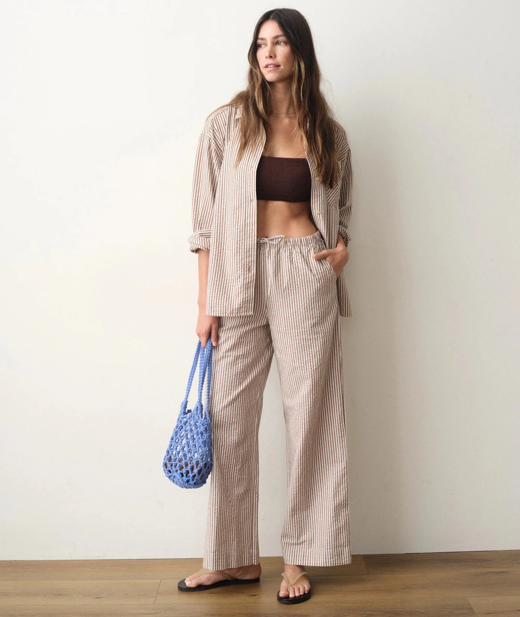Rose & Lee Co Josie Pants, Mocha Stripe by Marine Layer Pants