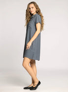 Charcoal Grey Button Front Mini Dress