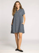 Charcoal Grey Button Front Mini Dress