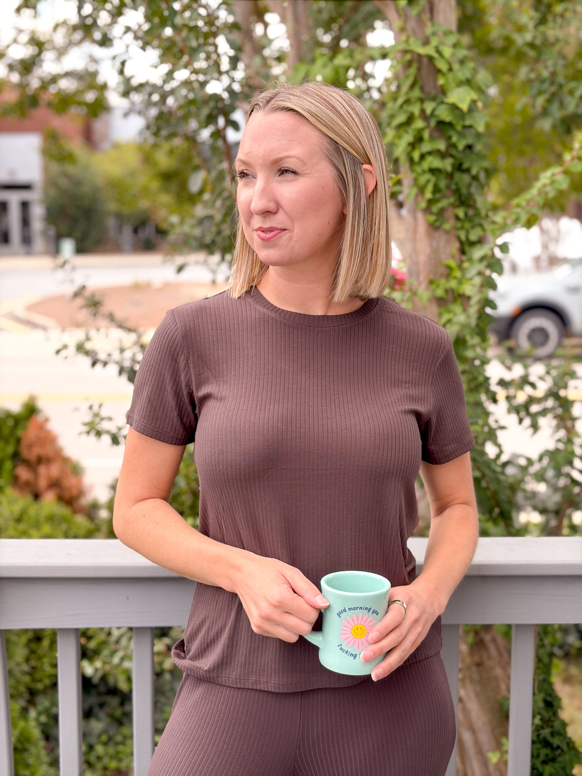 Rose & Lee Co Just Right Rib Tee, Cocoa Bean by Z Supply short sleeve
