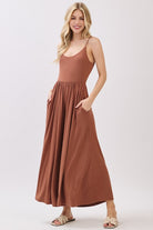 Brown Nutshell Sleeveless Wide Leg Jumpsuit