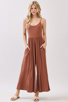 Brown Nutshell Sleeveless Wide Leg Jumpsuit