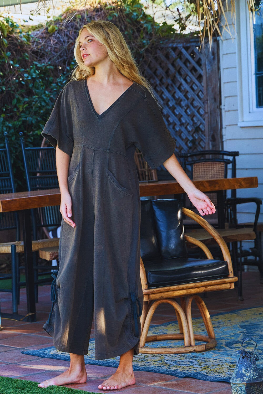 Short Sleeve Wide Leg Heavyweight Jumpsuit