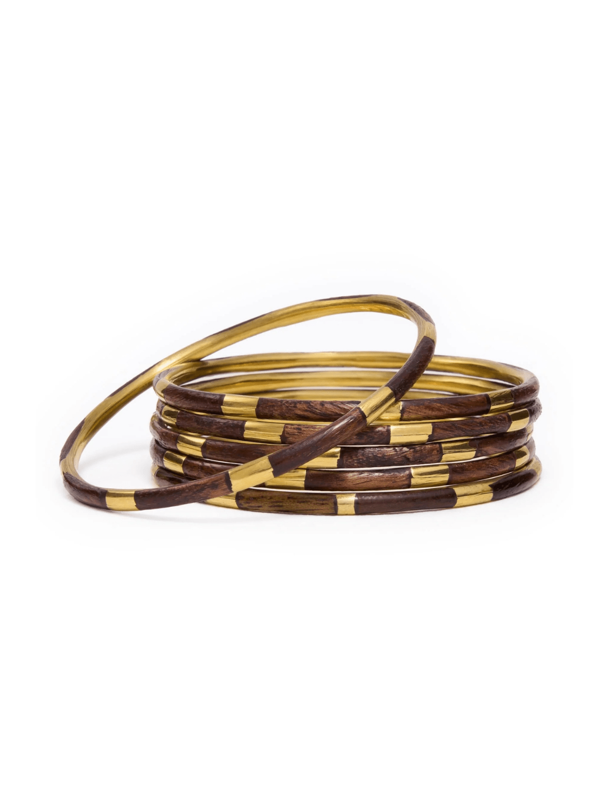 Rose & Lee Co Katherine Bangle Set of 6, Wood + Brass Bracelets