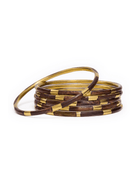 Rose & Lee Co Katherine Bangle Set of 6, Wood + Brass Bracelets