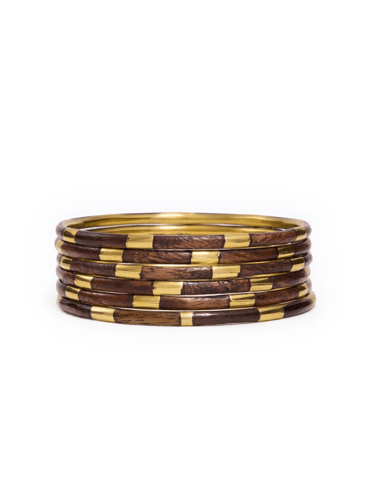 Rose & Lee Co Katherine Bangle Set of 6, Wood + Brass Bracelets