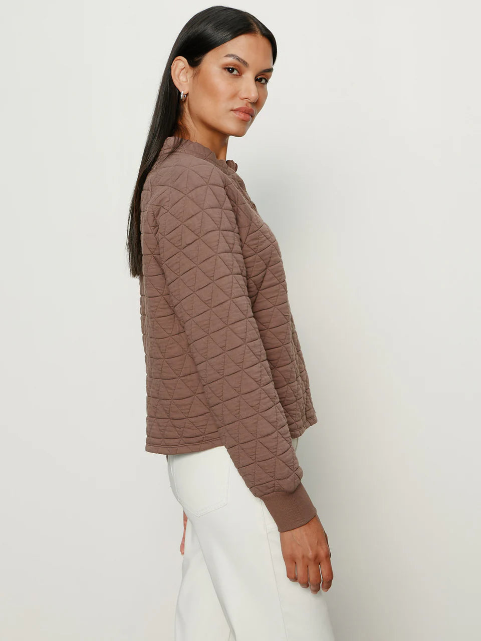 Brown Lightweight Quilted Pullover