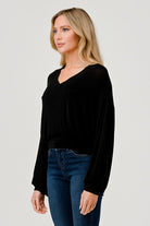 Black V-Neck Long Sleeve Top