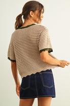 Rose & Lee Co Kaylie Top, Tan/Olive short sleeve