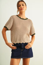 Rose & Lee Co Kaylie Top, Tan/Olive short sleeve