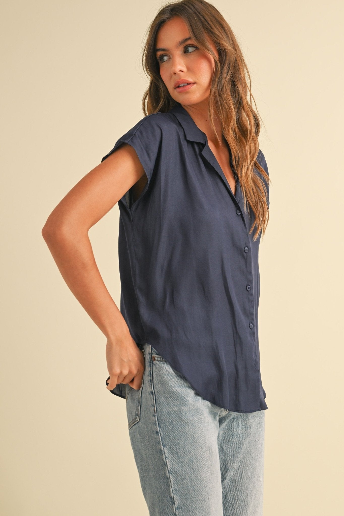 Rose & Lee Co Kelly Top, Navy Work Tops
