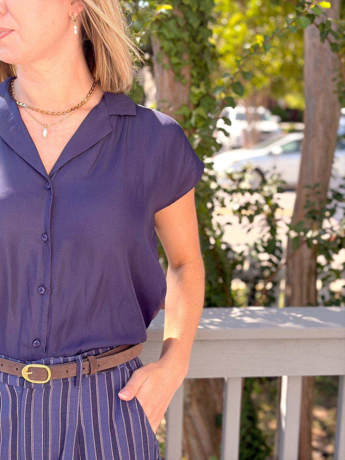 Rose & Lee Co Kelly Top, Navy Work Tops
