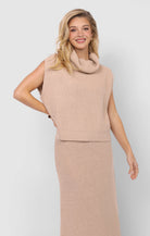 Cream Ribbed Turtleneck Top