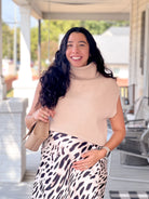 Cream Ribbed Turtleneck Top