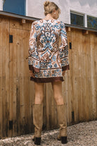 Ivory/Blue/Brown Long Sleeve Mini Dress