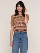 Camel Short Sleeve Jacquard Sweater Top