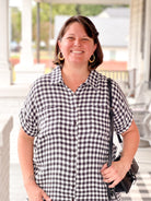 houndstooth black and white mini length button up dress