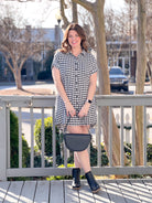 houndstooth black and white mini length button up dress