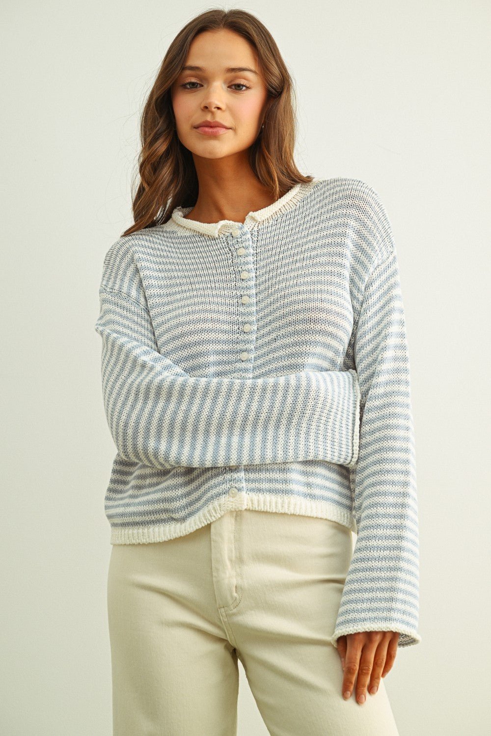 Rose & Lee Co Knox Cardigan, Blue/White Stripe Cardigan
