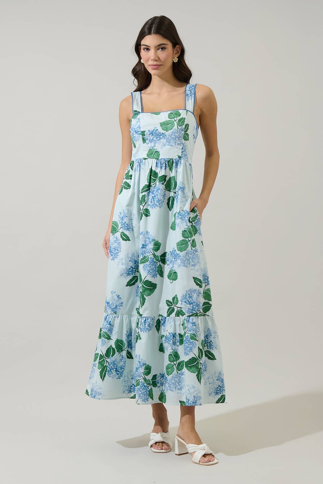 Blue Floral Sleeveless Maxi Dress