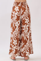 Brown Tropical Printed Wide Leg Pants