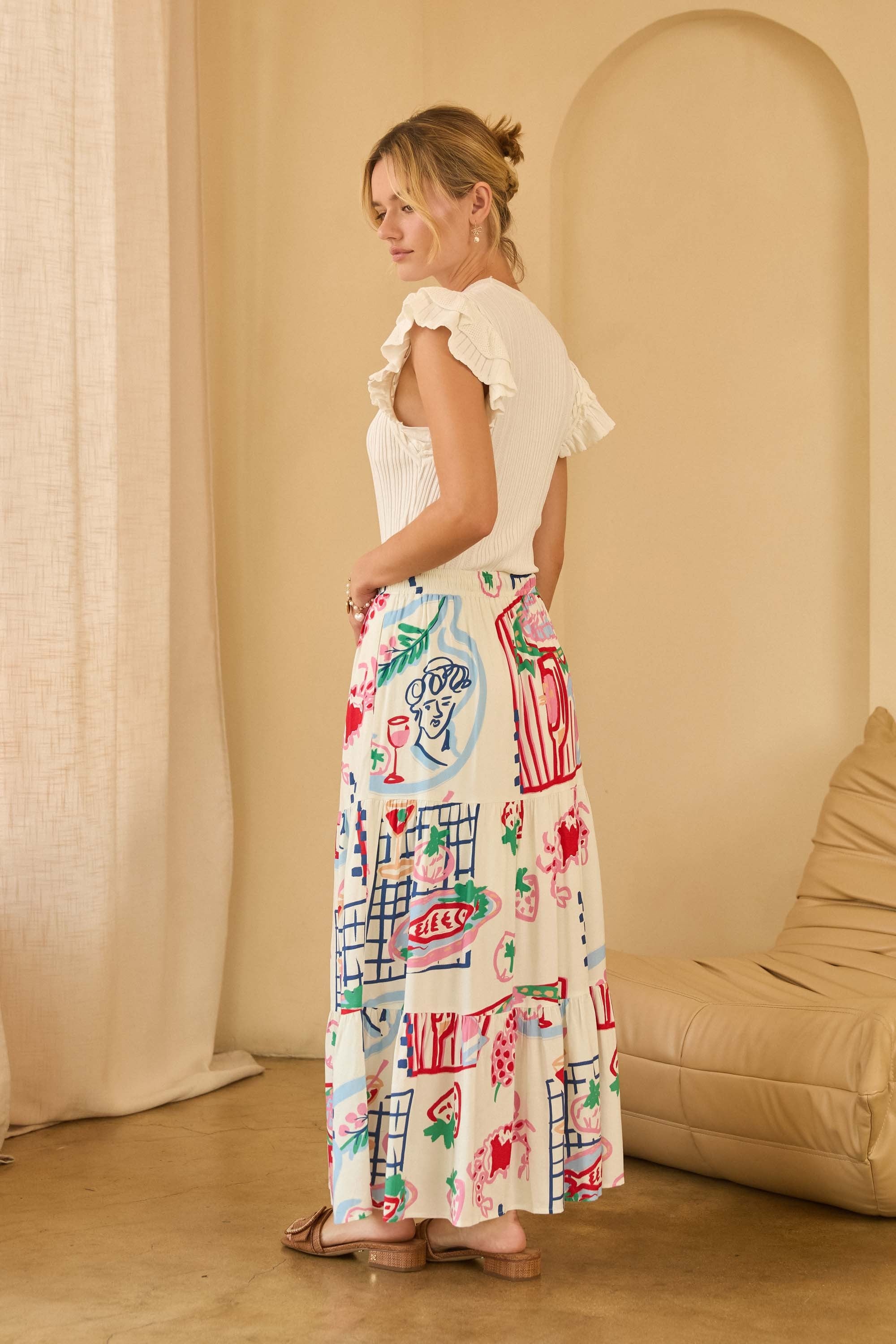Summer Printed White Maxi Skirt