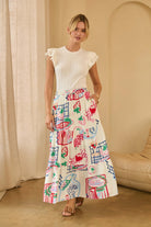 Summer Printed White Maxi Skirt