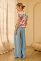 Summer Printed White Smocked Short Sleeve Top