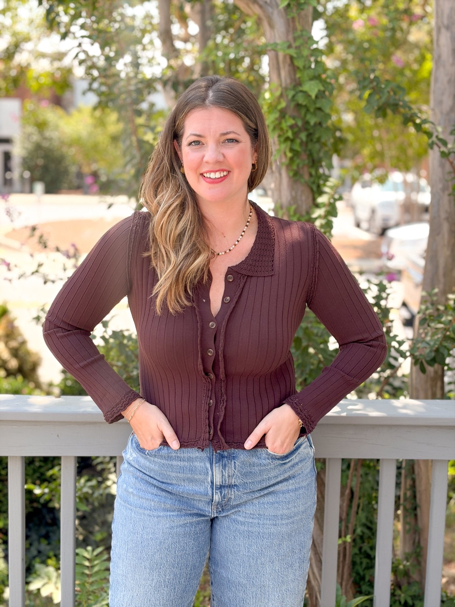 Rose & Lee Co Leanna Top, Blaze Brown Long Sleeve
