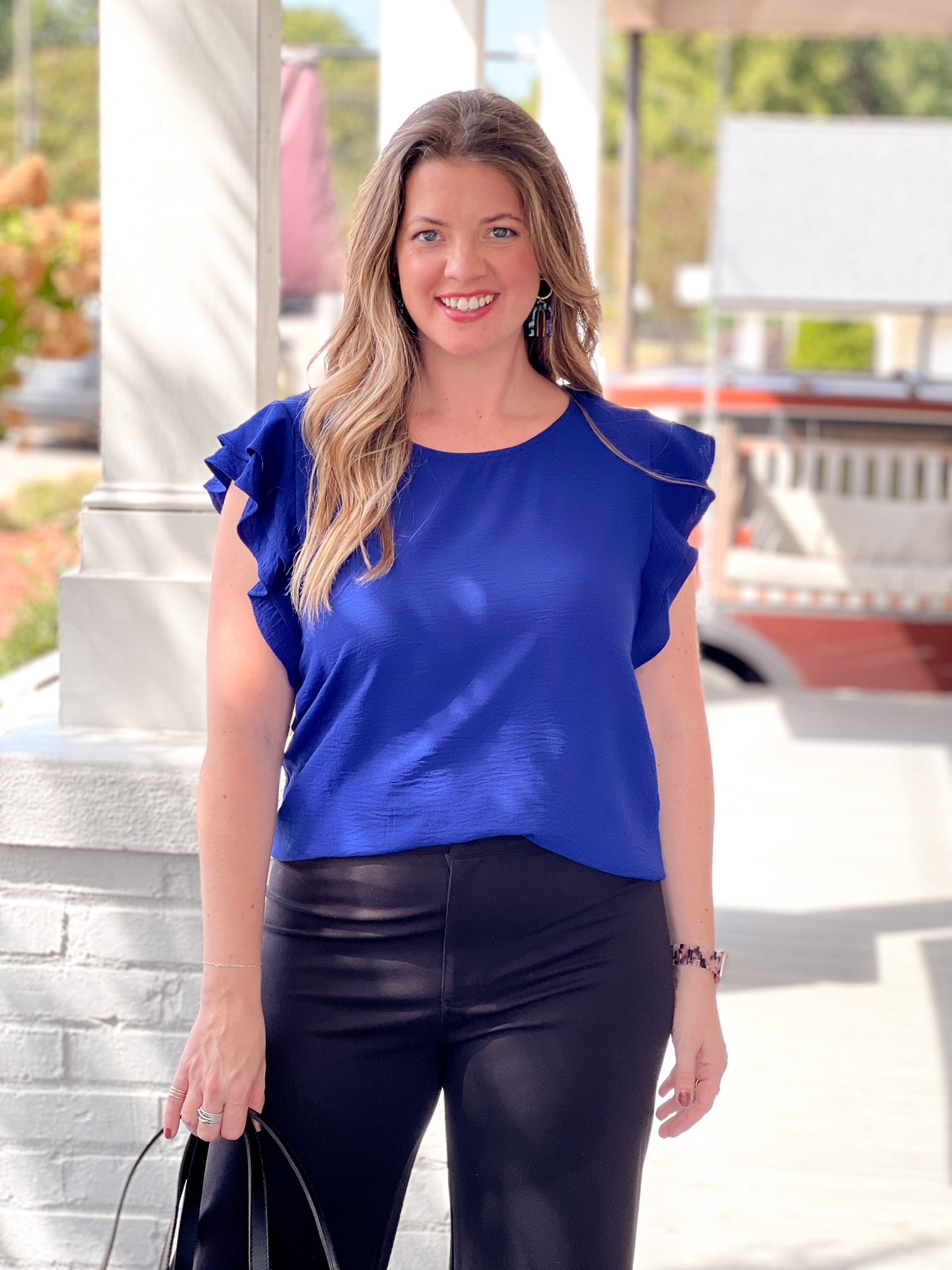 Royal Blue Flutter Sleeves Work Top