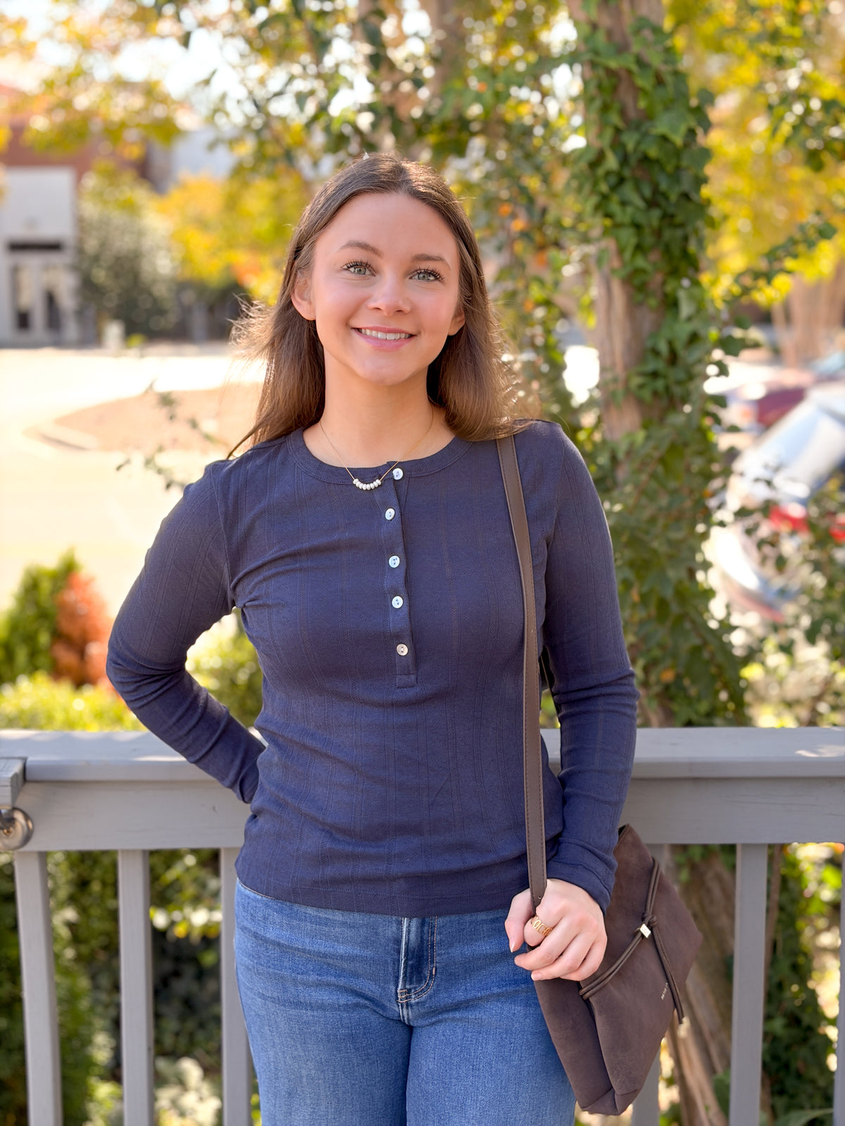 Rose & Lee Co Lexi Pointelle Henley Top, Twilight by Marine Layer Long Sleeve