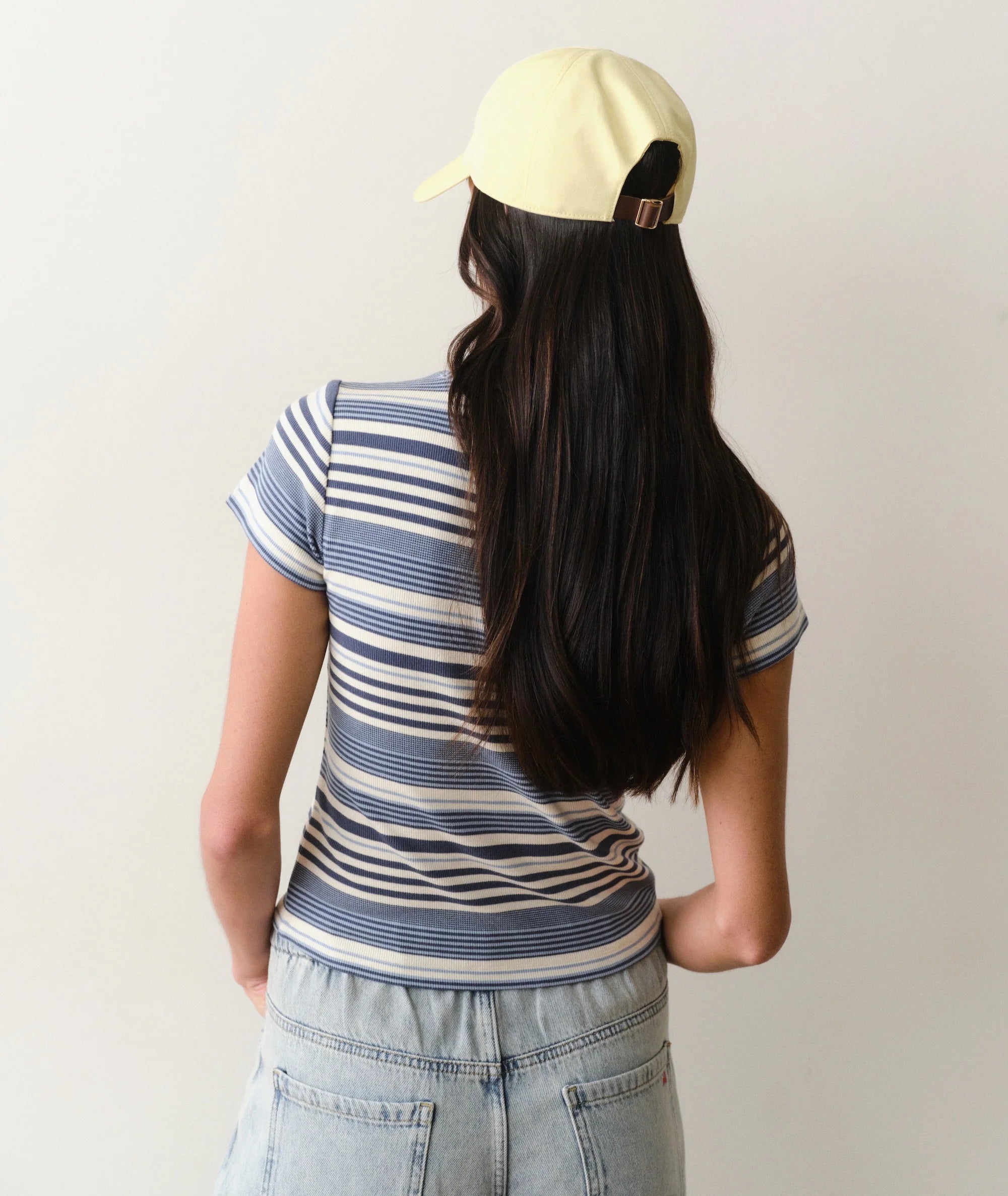 blue and white stripe short sleeve top