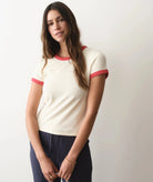 Rose & Lee Co Lexi Tee, Cream/Poppy by Marine Layer short sleeve