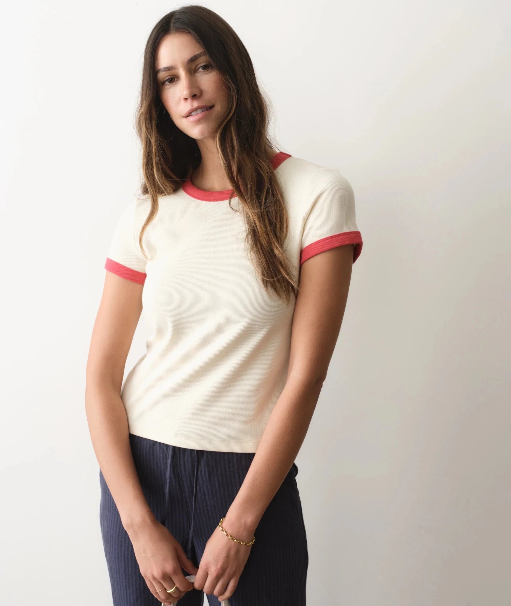 Rose & Lee Co Lexi Tee, Cream/Poppy by Marine Layer short sleeve