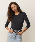 Black Long Sleeve Ribbed Crew Neck Top
