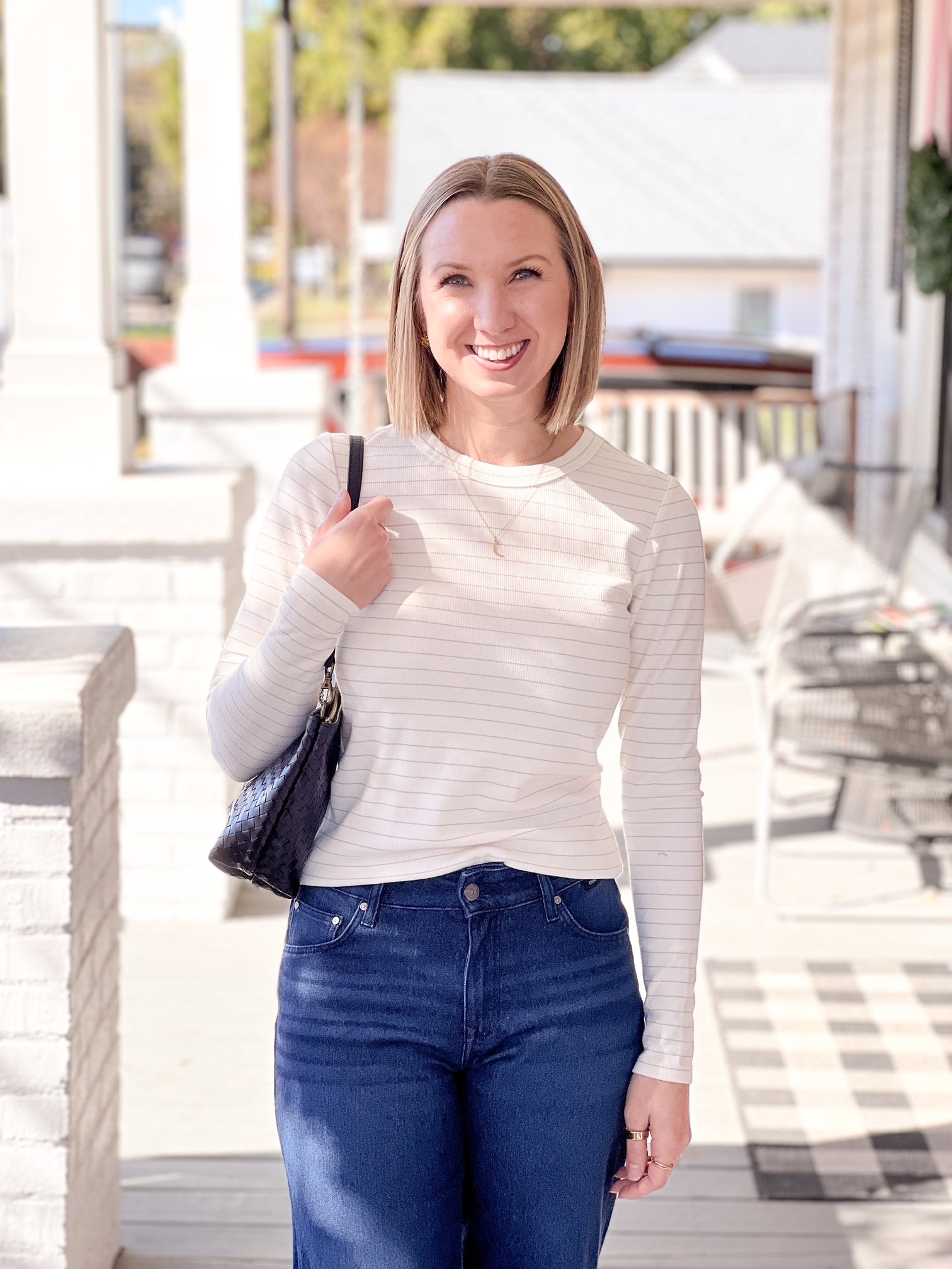 Ivory/Rose Gold Striped Long Sleeve Top