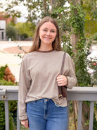 Rose & Lee Co Lexi Top, Mocha Long Sleeve
