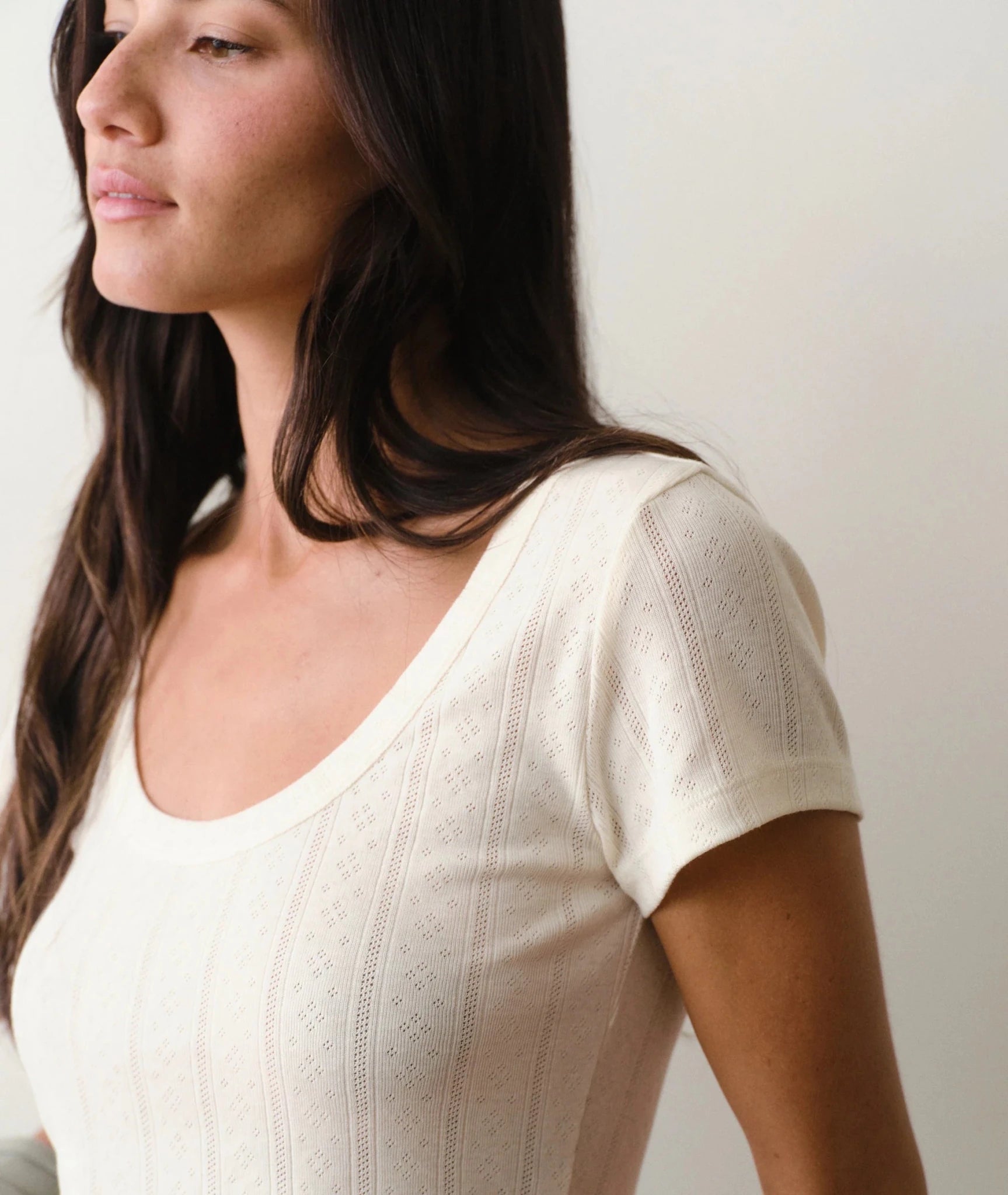 Rose & Lee Co Lexi Pointelle Top, Antique White by Marine Layer short sleeve