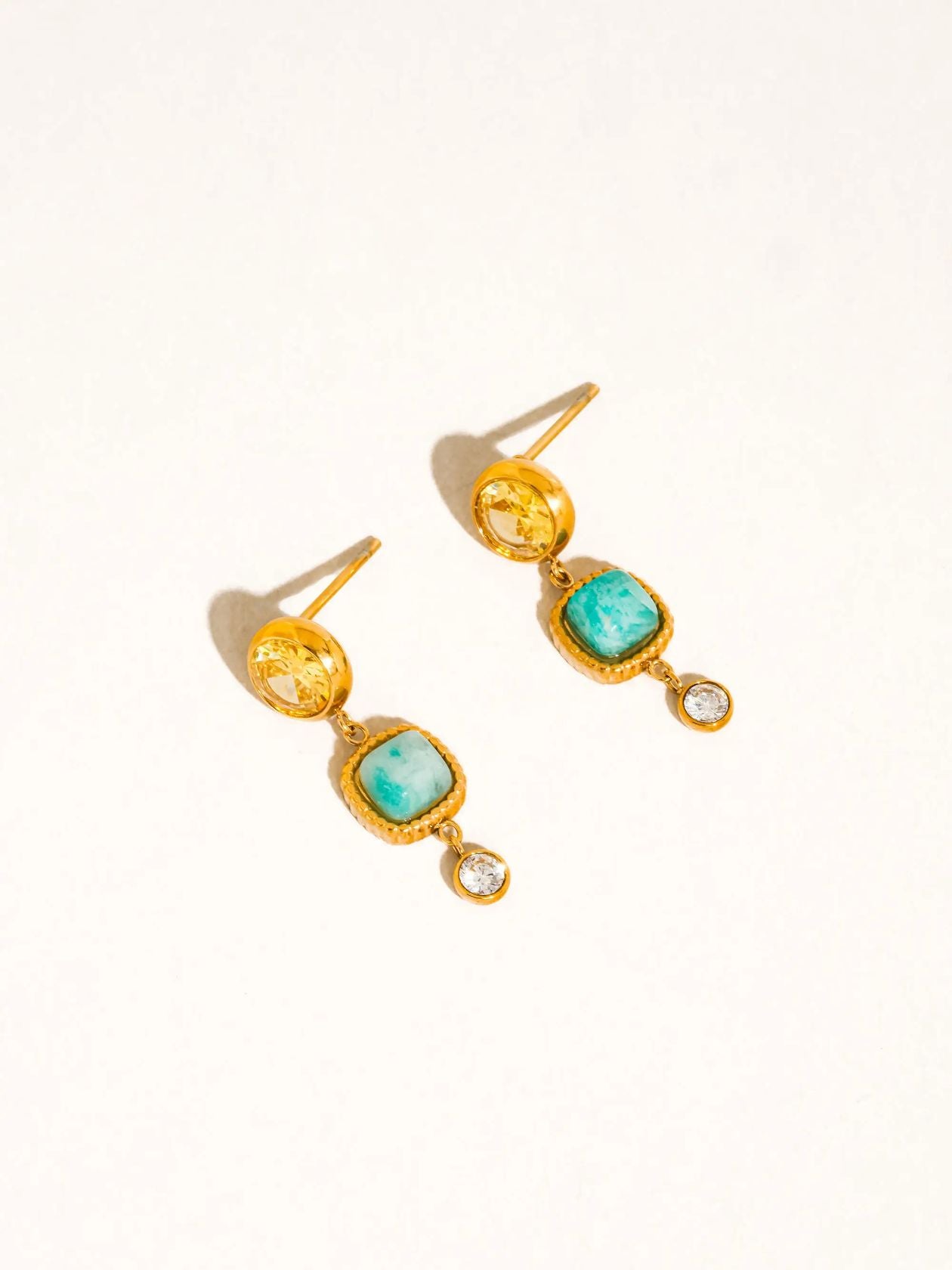 Rose & Lee Co Liberté Green Stone Earrings, 18k Gold Earrings