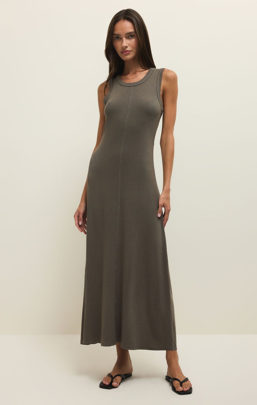Olive Green Maxi Sleeveless Dress