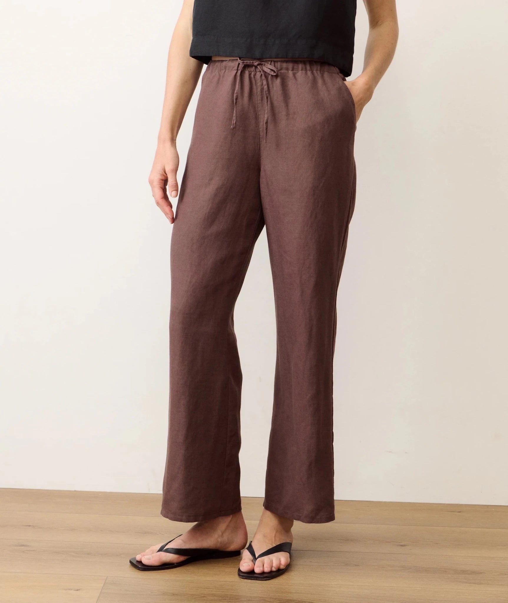 Rose & Lee Co Linen Drawstring Pants, Chocolate by Marine Layer Pants