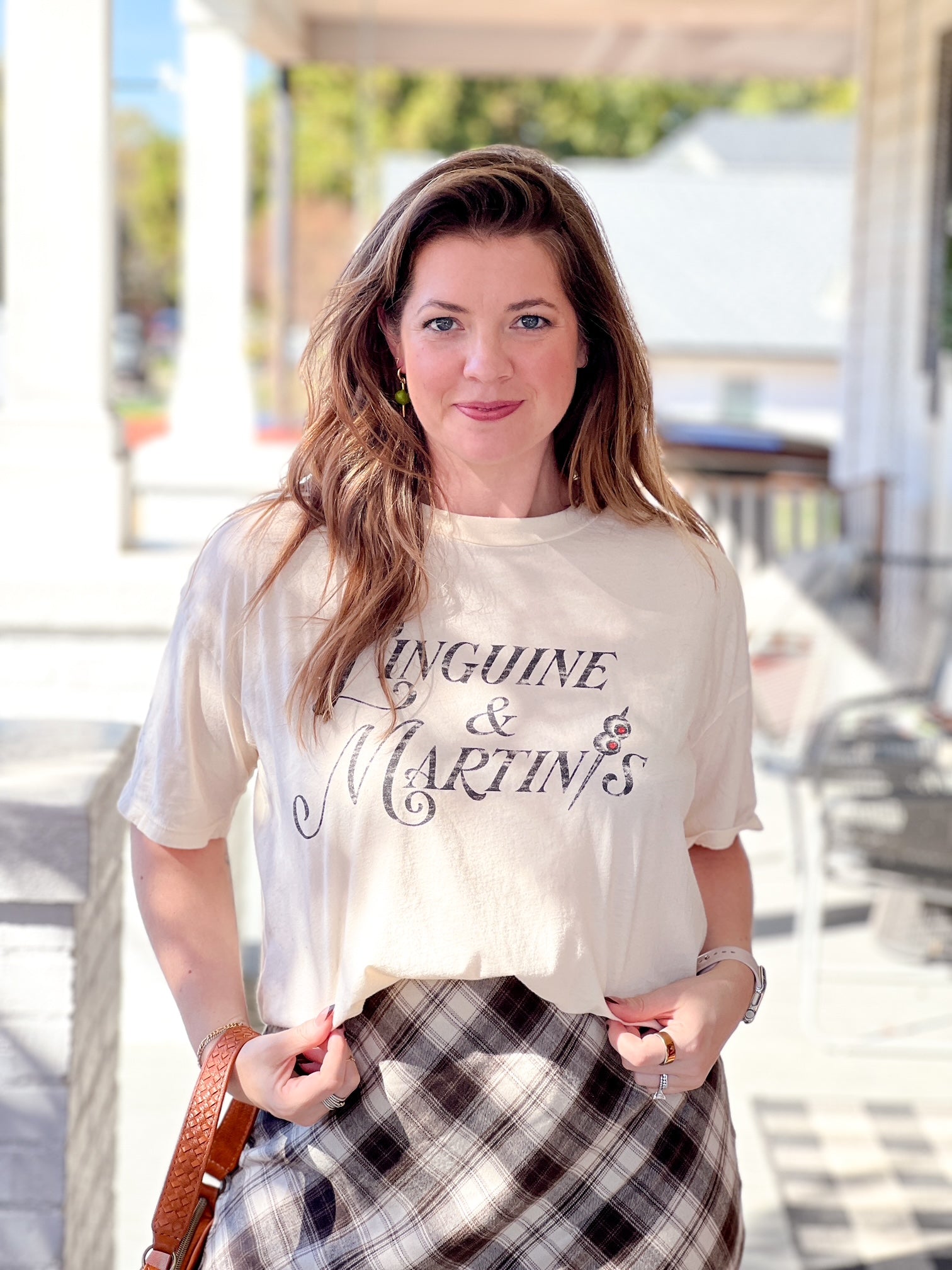 Cream Graphic Tee that says "Linguines & Martinis"