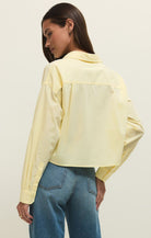 Light Yellow Long Sleeve Collared V-Neck Top