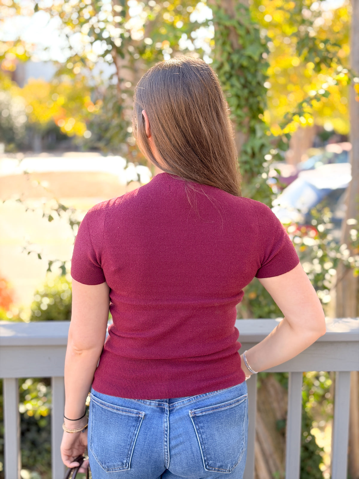 Rose & Lee Co Logan Top, Burgundy short sleeve