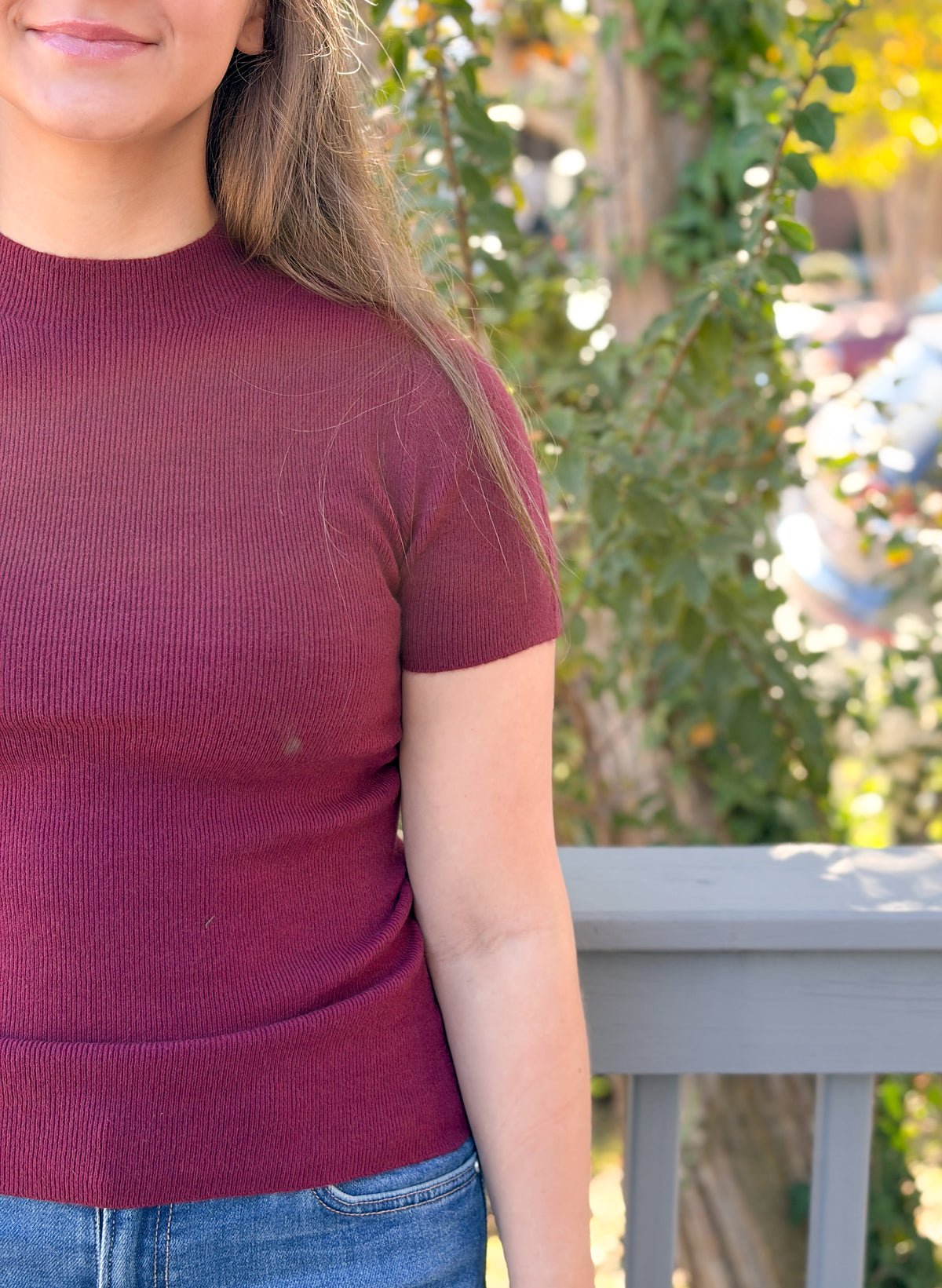 Rose & Lee Co Logan Top, Burgundy short sleeve