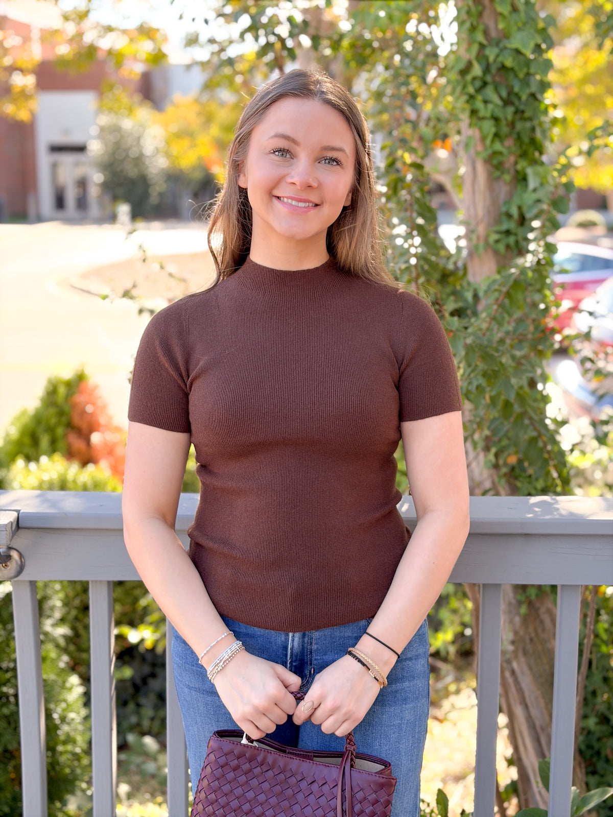 Rose & Lee Co Logan Top, Dark Chocolate short sleeve