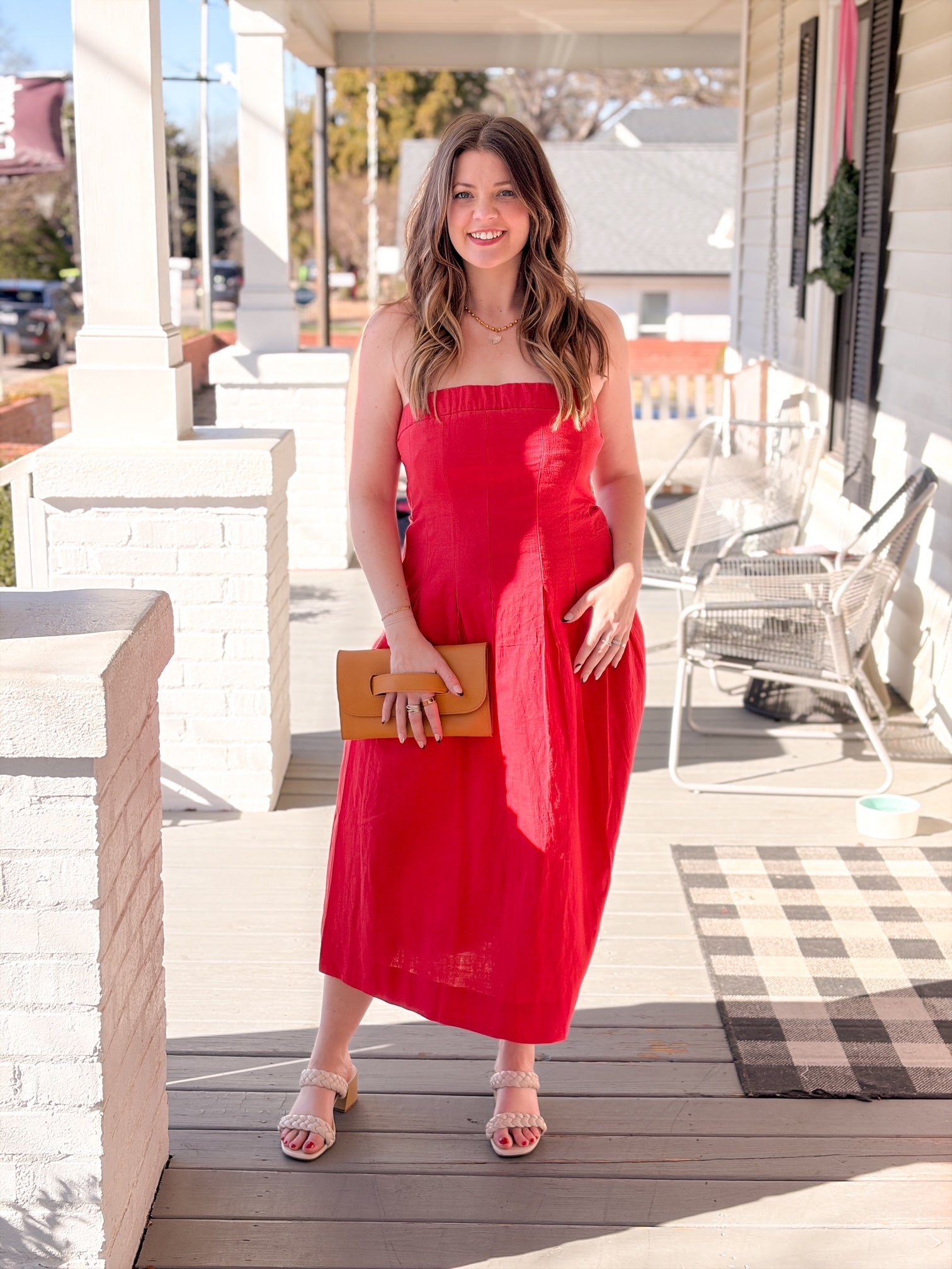 Red Strapless Midi Dress