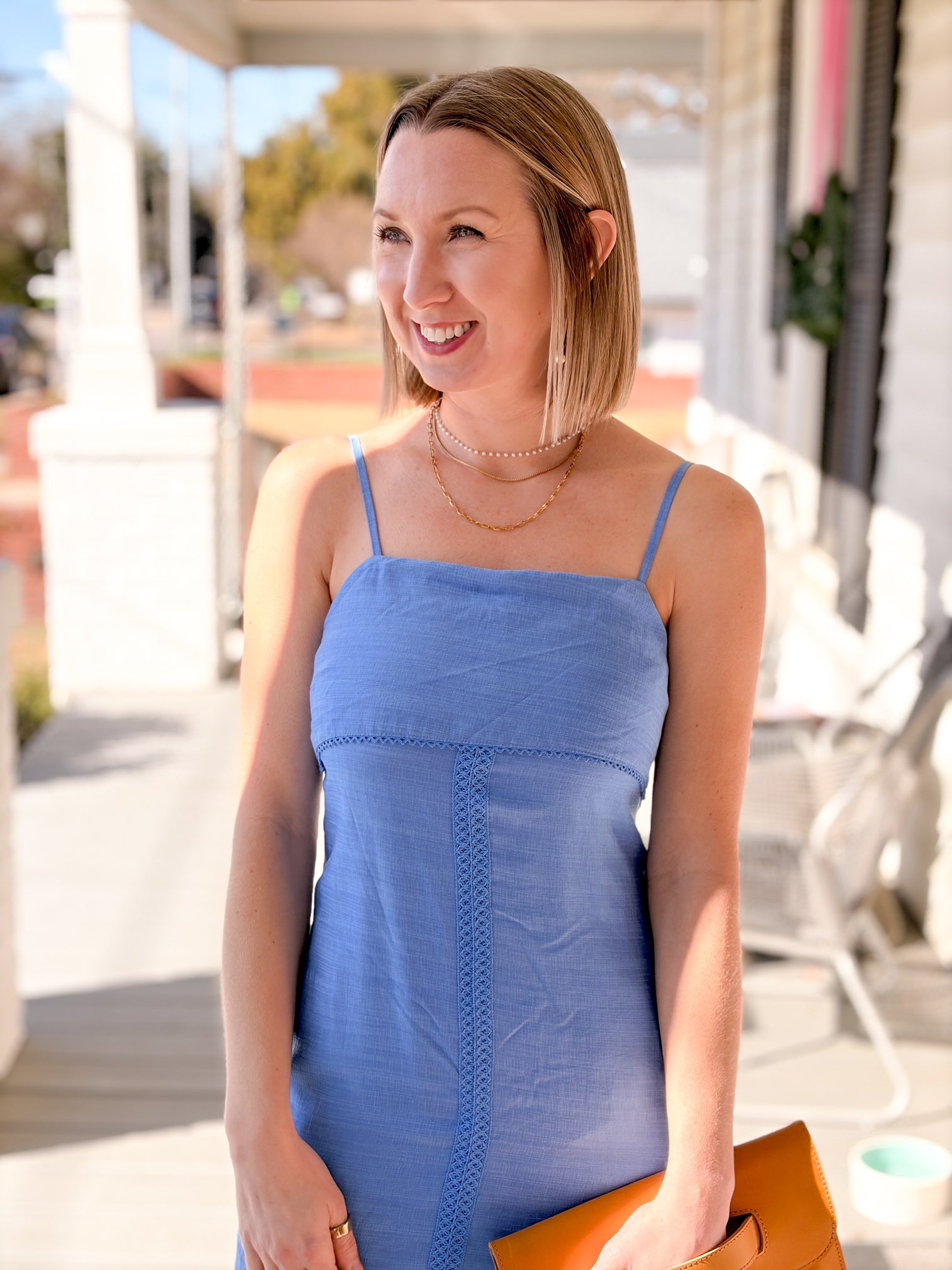 Blue Sleeveless Square Neck Midi Dress with Back Tie